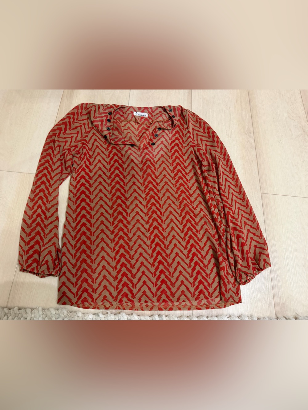 Red Chevron Print Long-Sleeve Women’s Blouse size s